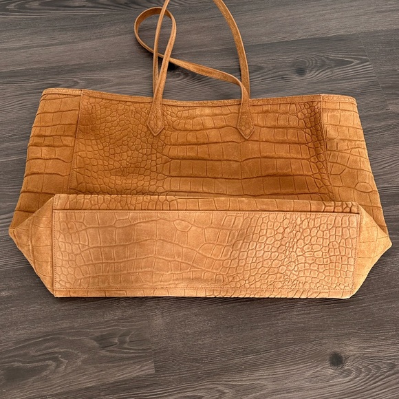 Reformation Sofia Tote Croc-Embossed Suede Brown Tote Bag- Size OS - Picture 5 of 6